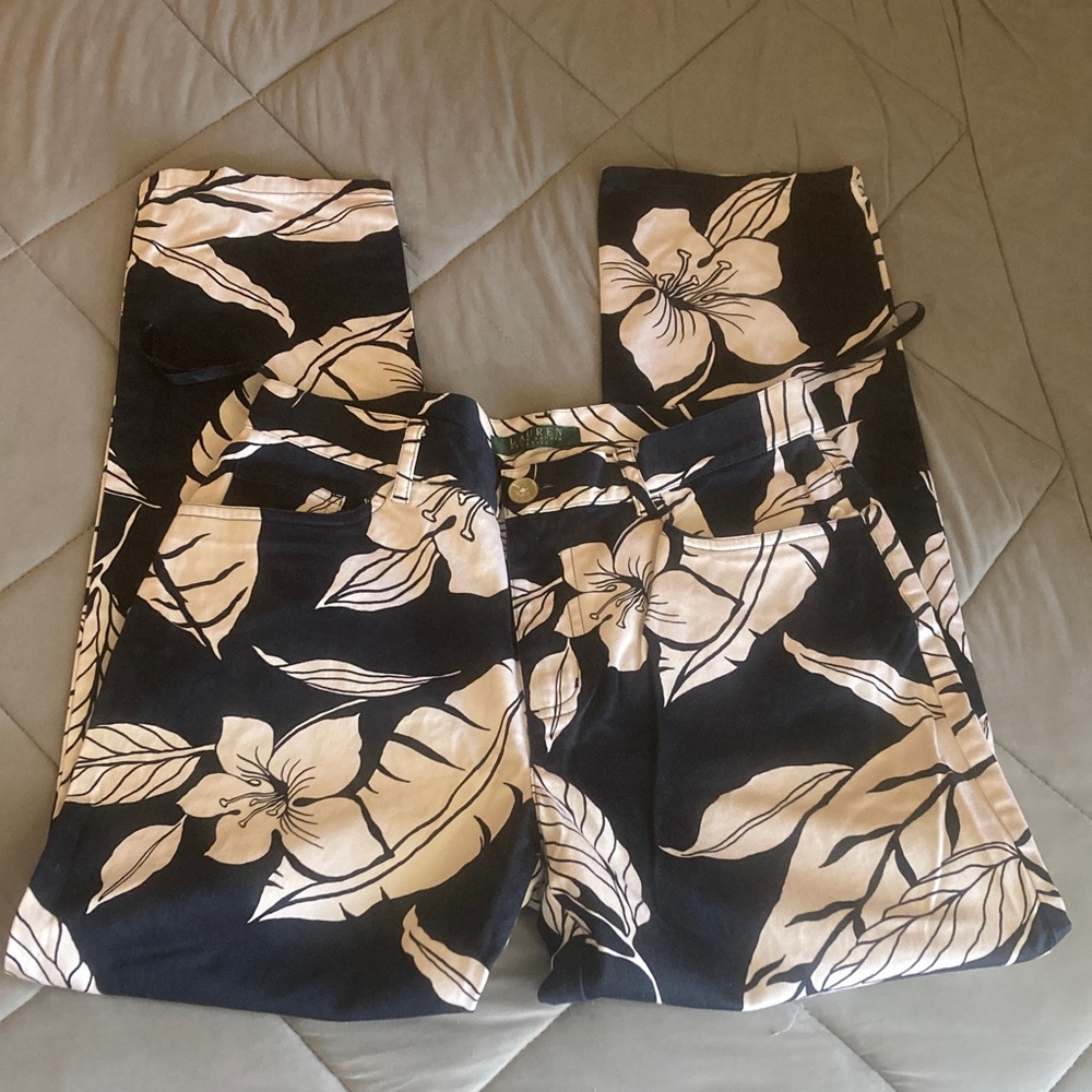 Lauren Ralph Lauren white and navy blue Patterned Pants